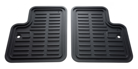 Black car floor mats with textured surface and drainage holes black mats car accessories isolated on a transparent background