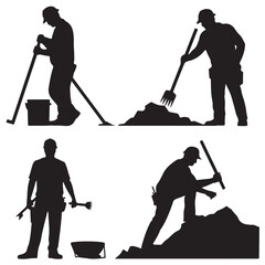 Construction Worker Silhouette Set with Tools