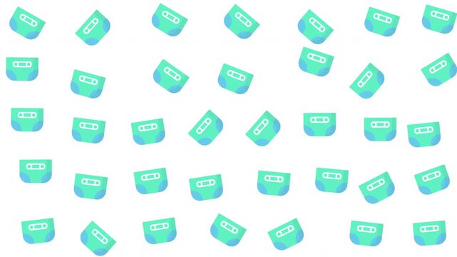 Seamless Pattern of Abstract Blue and Green Erasers on White Background, Graphic Design, Flat Lay, Minimalist Concept