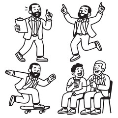 Isolated layered lineart outline of separated businessperson various joyful and dynamic