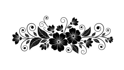 Black Floral Ornament with Leaves and Swirls. © rafiqi