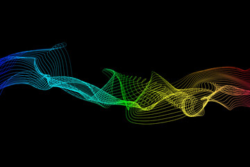 Colorful abstract wave lines on black background