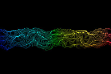 Colorful abstract wave lines on black background