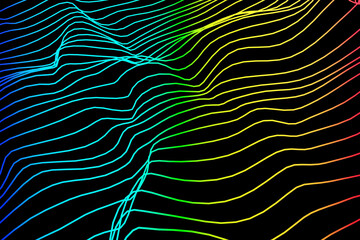 Colorful abstract wave lines on black background
