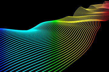 Colorful abstract wave lines on black background