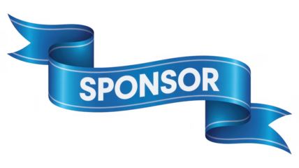Blue ribbon with sponsor text isolated on a transparent background