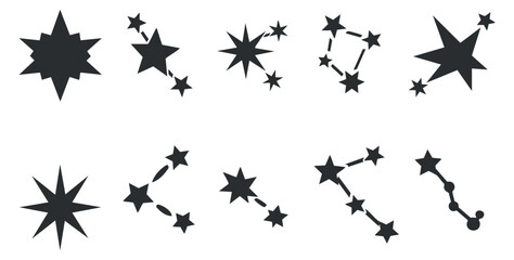 Obraz premium A collection of star shapes and constellations in black silhouette vector style, perfect for space-themed designs and illustrations
