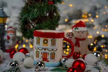 christmas coffee decoration with candles and decorations