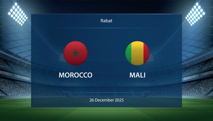 Morocco vs Mali, Football scoreboard broadcast graphic soccer
