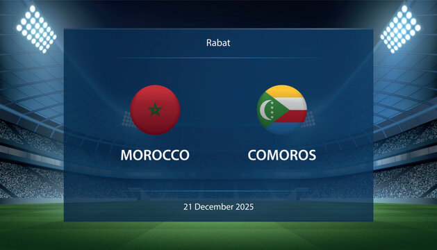 Morocco vs Comoros, Football scoreboard broadcast graphic soccer