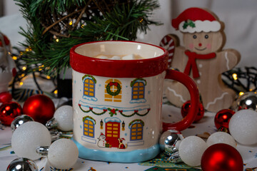 christmas coffee decoration with candles and decorations