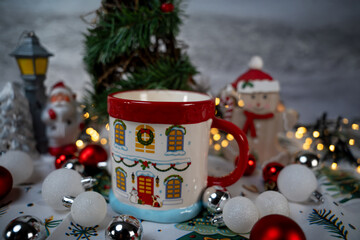 christmas coffee decoration with candles and decorations