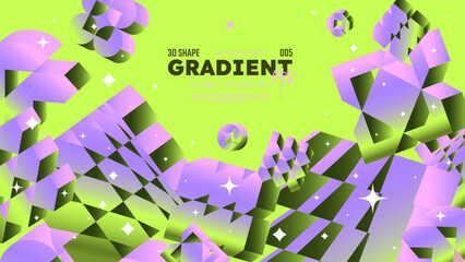 Realistic 3D vector shapes with gradient colors, flying abstract postmodern geometric volumetric different shapes in motion, light green background, Gradient brutal contemporary figure