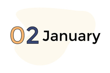 january 2 calendar with colorful number