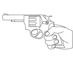 Hand holding gun line drawing vector,hand holding gun outline vector,hand shoot with gun line image,hand holding gun lineart illustration 