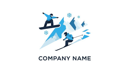 Stylized Skiers in Action Logo Design.