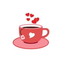 cup of tea with hearts, suitable for sticker and valentine celebration