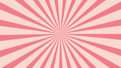 Pink and cream radial starburst background with soft pastel tone stripes radiating from center in vintage comic abstract retro design concept for backgrounds pop art themes or motion graphics