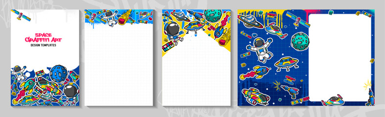Modern graffiti art design template in space theme. Flyer design with hand-draw graffiti art space vector illustration.
