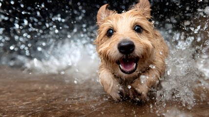 Energetic Senior Dog Enjoying Water Play