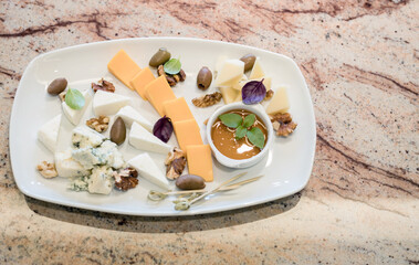 Top view of plate with cheese