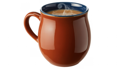Brown coffee mug with blue interior isolated on a transparent background