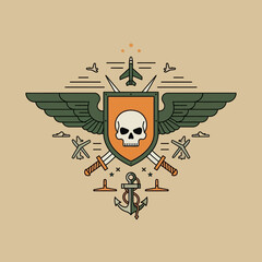 Military Skull Emblem with Wings and Anchors Symbolizing Defense and Strength © Veronica