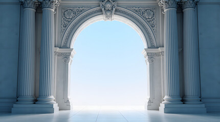 Naklejka premium Architectural arch with columns and clean blue sky in the background