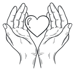 Obraz premium A pair of hands cradling a heart shape in an outline minimalist vector style, perfect for love and support themes