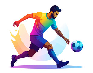 Minimalist Flat Silhouette of Soccer Player Shooting, Vibrant Gradient Overlay, Isolated on Transparent Background