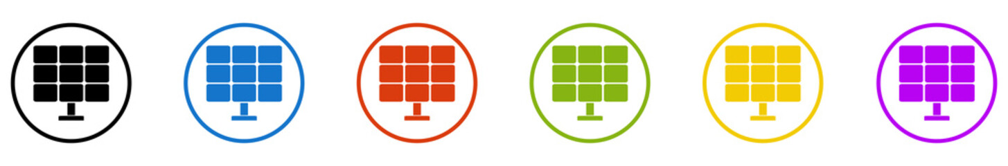 Banner mit 6 farbigen Icons im Kreis: Solar oder Photovoltaik