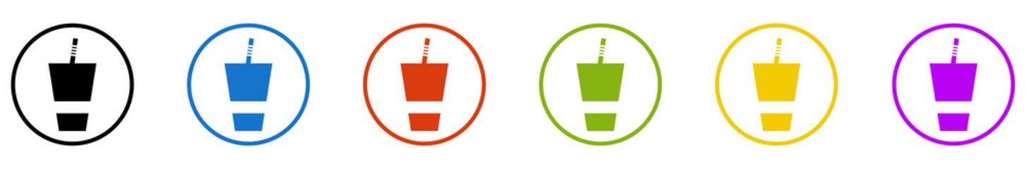 Banner mit 6 farbigen Icons im Kreis: Getr&auml;nk oder Softdrink
