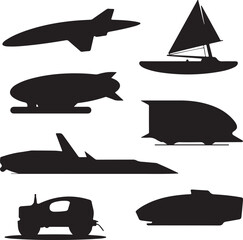 Futuristic Transport Vehicle Silhouettes Collection