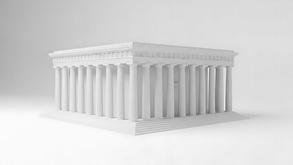 White classical building with columns and pediment on a plain background architecture