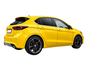 Minimalist Side Profile of Yellow Car, Modern Design Concept, Isolated on White Background