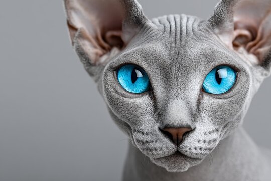 Captivating Portrait of a Sphynx Cat Highlighting Its Unique Features and Striking Blue Eyes - Powered by Adobe
