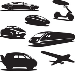 Futuristic Transport Vehicle Silhouettes Collection