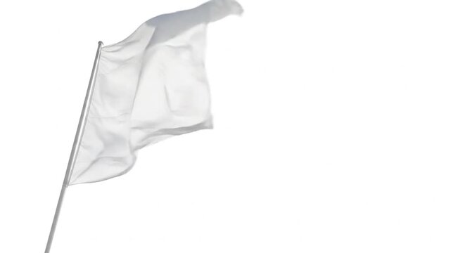 White flag waving gently, symbolizing peace and surrender on white