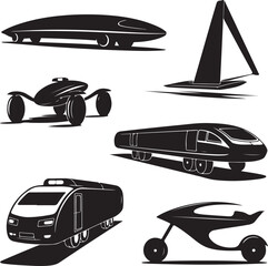 Futuristic Transport Vehicle Silhouettes Collection