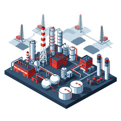 Obraz premium Isometric industrial plant with oil derricks and refinery infrastructure for energy production.