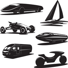 Futuristic Transport Vehicle Silhouettes Collection