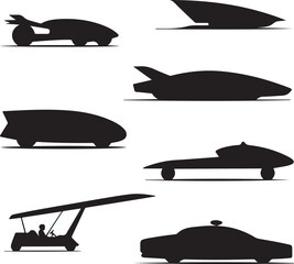 Futuristic Transport Vehicle Silhouettes Collection