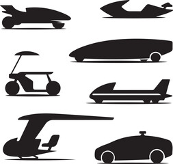 Futuristic Transport Vehicle Silhouettes Collection