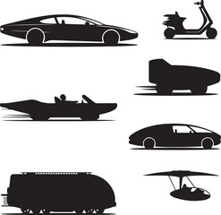 Futuristic Transport Vehicle Silhouettes Collection