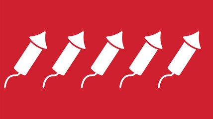 Five white firecrackers on red background for festive celebration