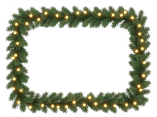 Christmas wreath with yellow lights on green branches holiday decoration festive decor isolated on a transparent background