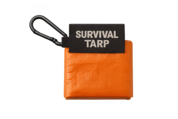 Orange survival tarp with carabiner for outdoor safety