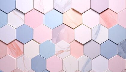 Pastel hexagon tiles geometric background in soft pink blue tones