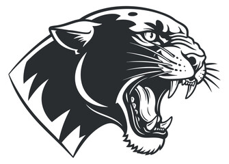 A roaring panther head in black and white vector style, ideal for logos and modern graphic design