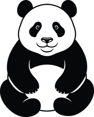 Cute Panda Bear Sitting Upright Black and White Illustration